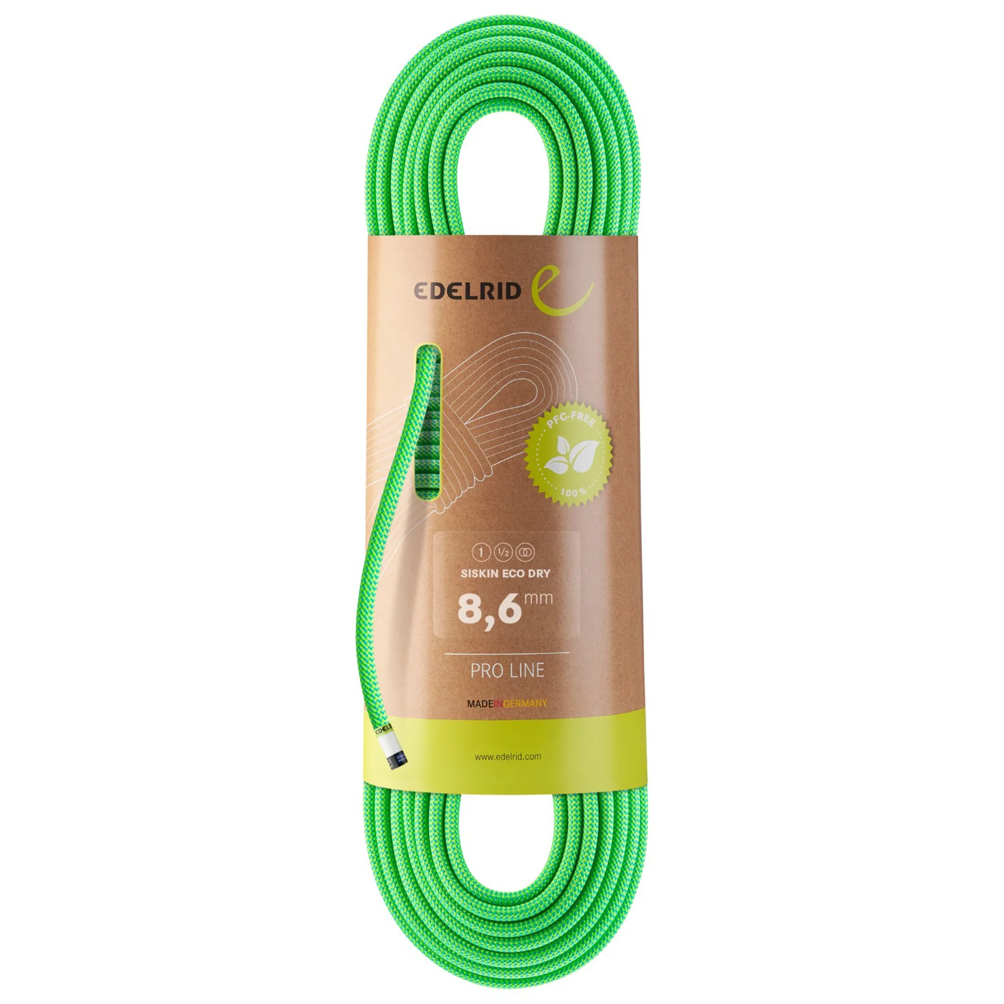 Edelrid Siskin Eco Dry 8.6mm x 60m in Neon Green