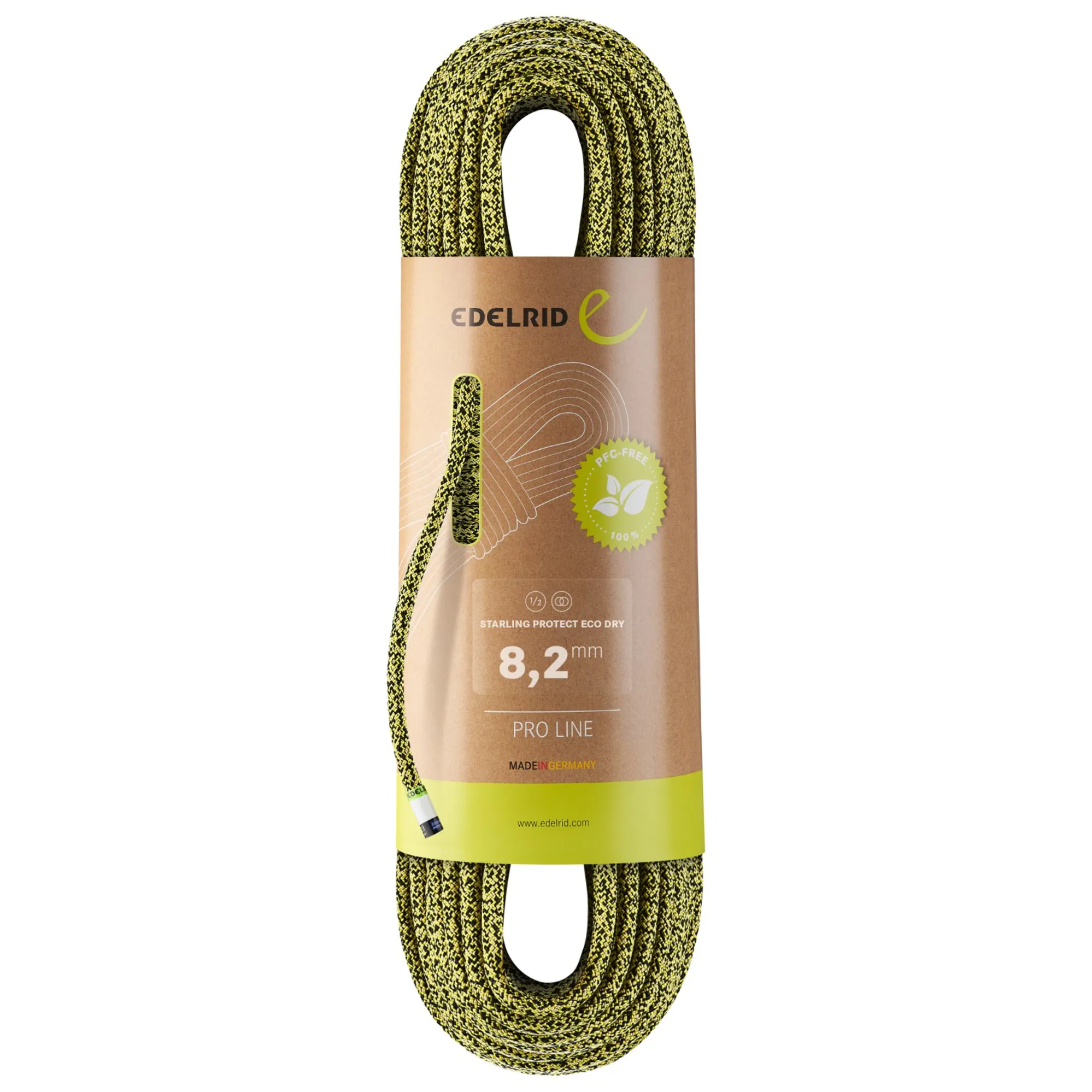 Edelrid Starling Protect Eco Dry 8.2mm X 60m in Yellow Night