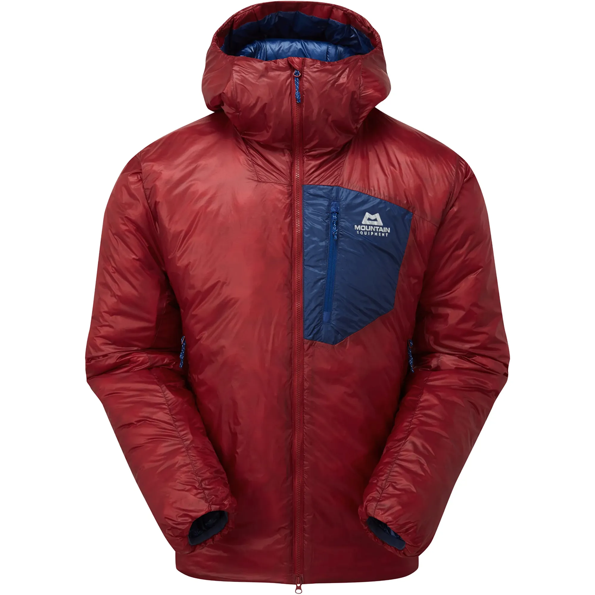 Mountain Equipment Womens Oreus Hooded Jacket in Merlot/Admiral Blue