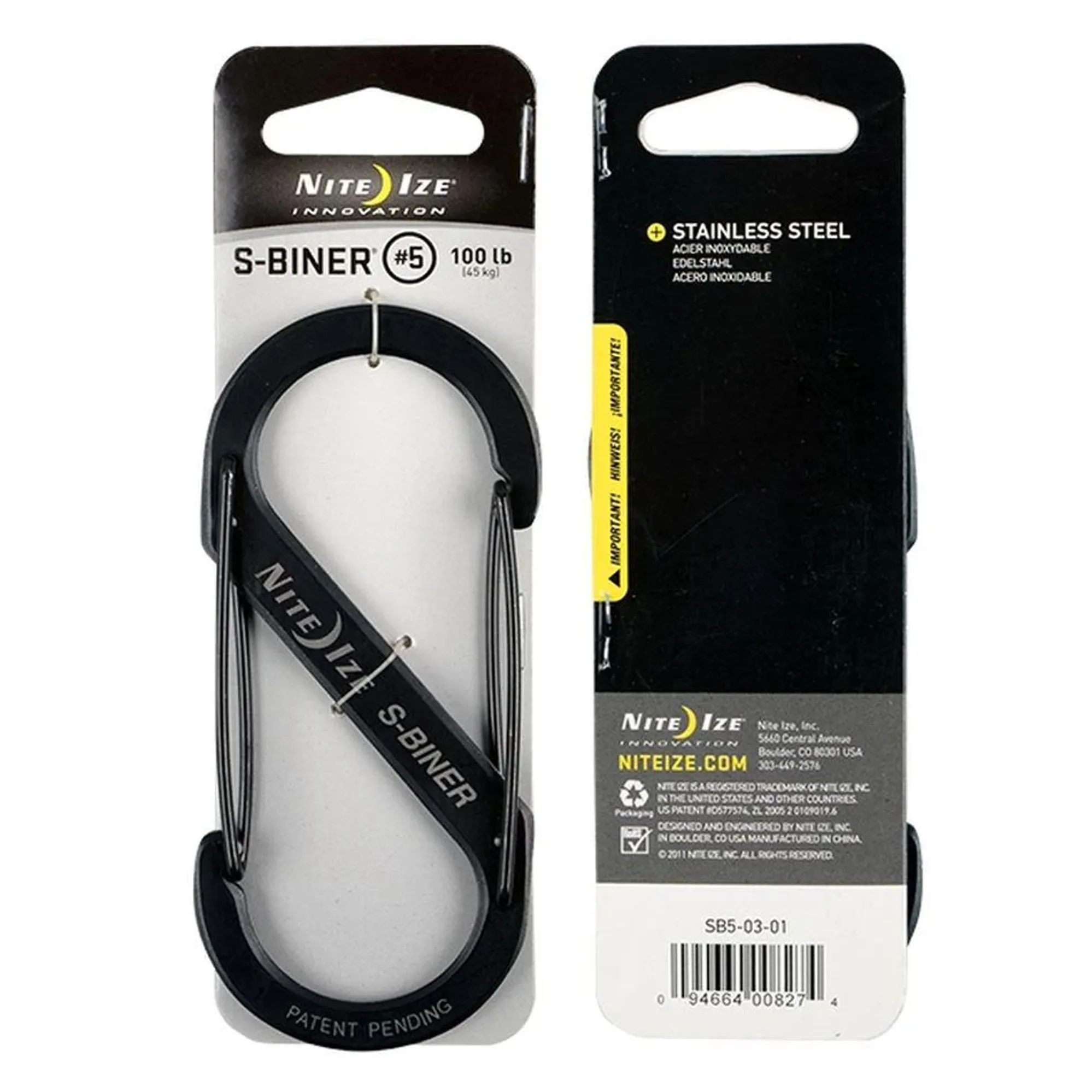 Nite Ize S-Biner Stainless Size 5 in Black